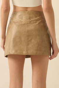 Faux Leather and Suede Zip-Up Mini Skirt