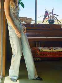 Western Diamond Studded Straight Leg Jeans