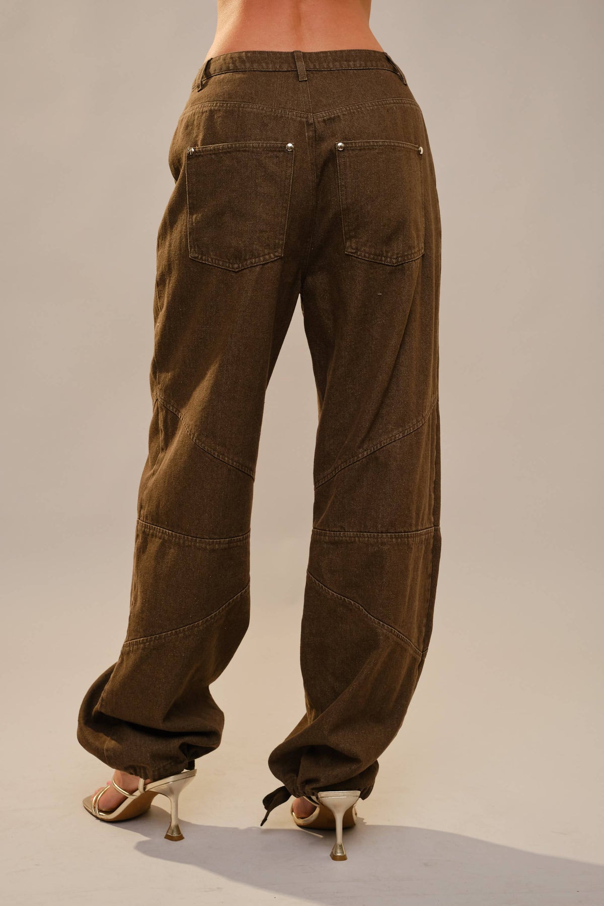Metal Stud Drawstring Hem Jeans