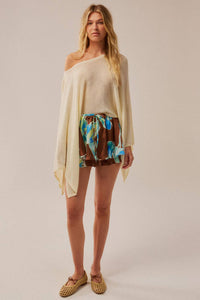 Sheer Lightweight Knit Cropped Poncho Sweater