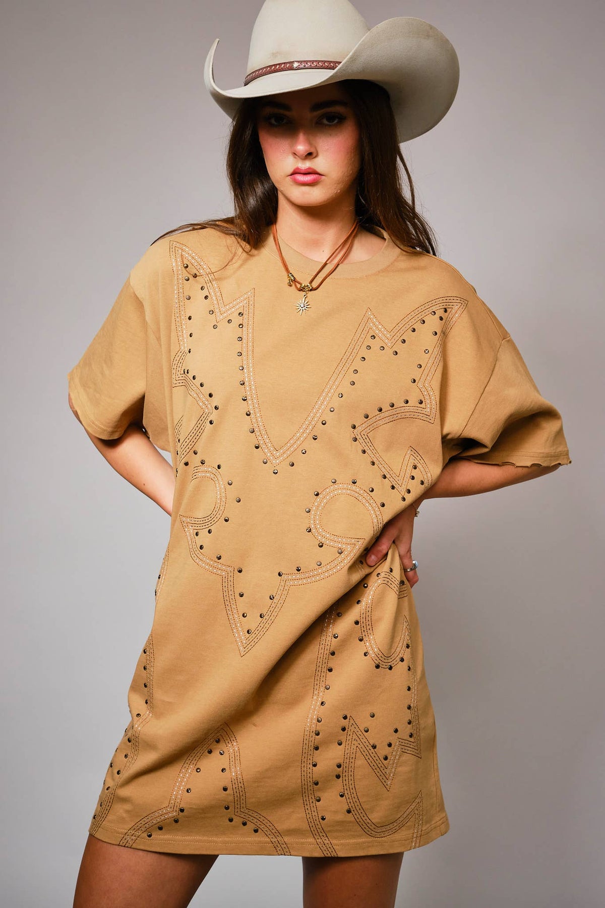 Studded Western T-Shirt Dress