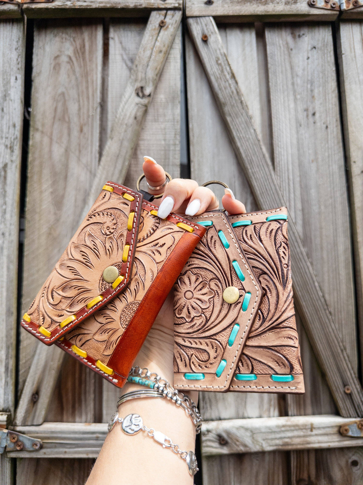 Tooled Leather Keychain Wallet