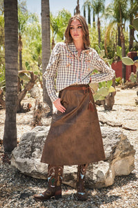 Gingham Embroidered Western Snap Blouse