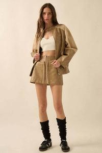 Faux Leather and Suede Zip-Up Mini Skirt