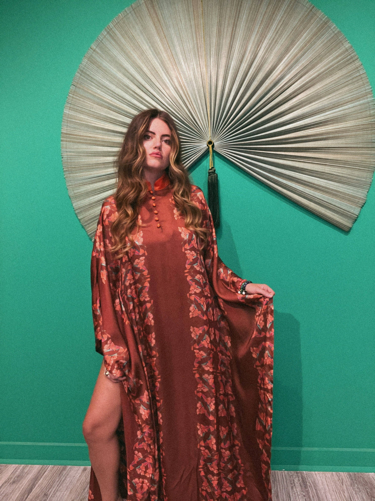 LONDON BRONZE GARDEN - LONG KAFTAN-SATIN