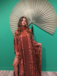 LONDON BRONZE GARDEN - LONG KAFTAN-SATIN