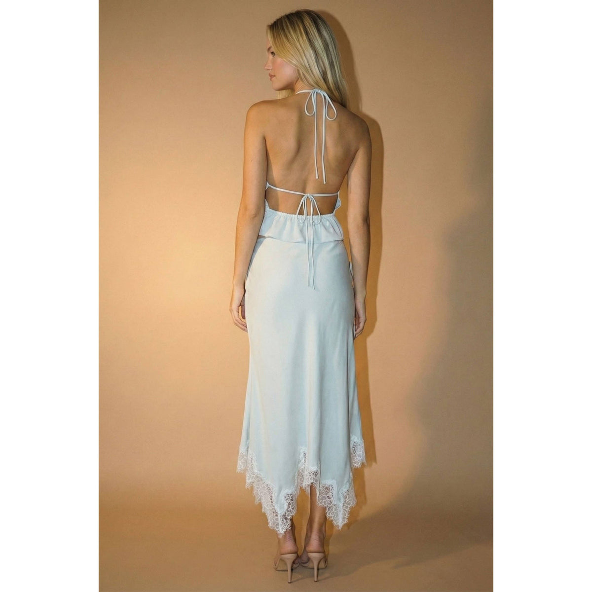 Lace Hem Halter Top and Skirt Set