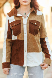 Patchwork Denim Pearl Snap Western Shirt