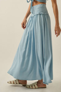 Tencel Denim Smocked Drop-Waist Maxi Skirt