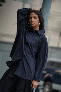 Plaid Button-Front Collared Long-Sleeve Oversize Shirt