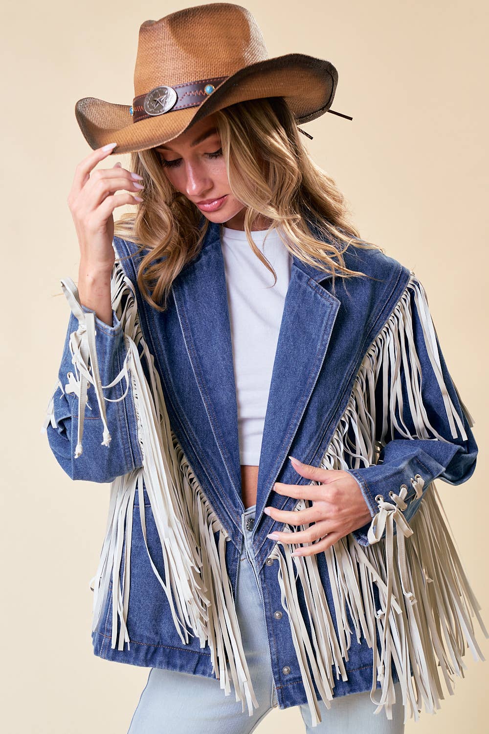 FRINGED DENIM BLAZER
