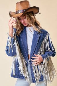 FRINGED DENIM BLAZER