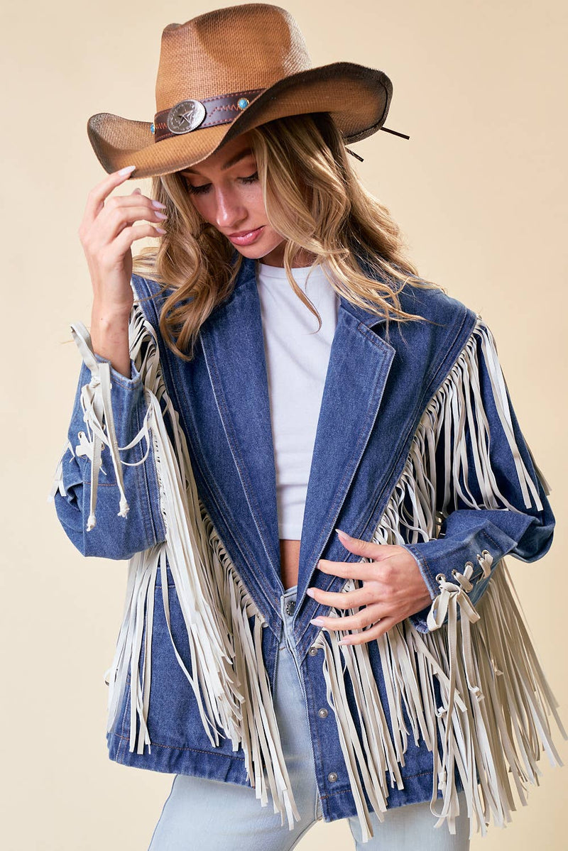 FRINGED DENIM BLAZER