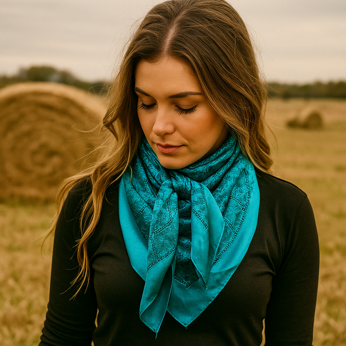 35X35" Teal Jacquard Wild Rag / Scarf WR4087