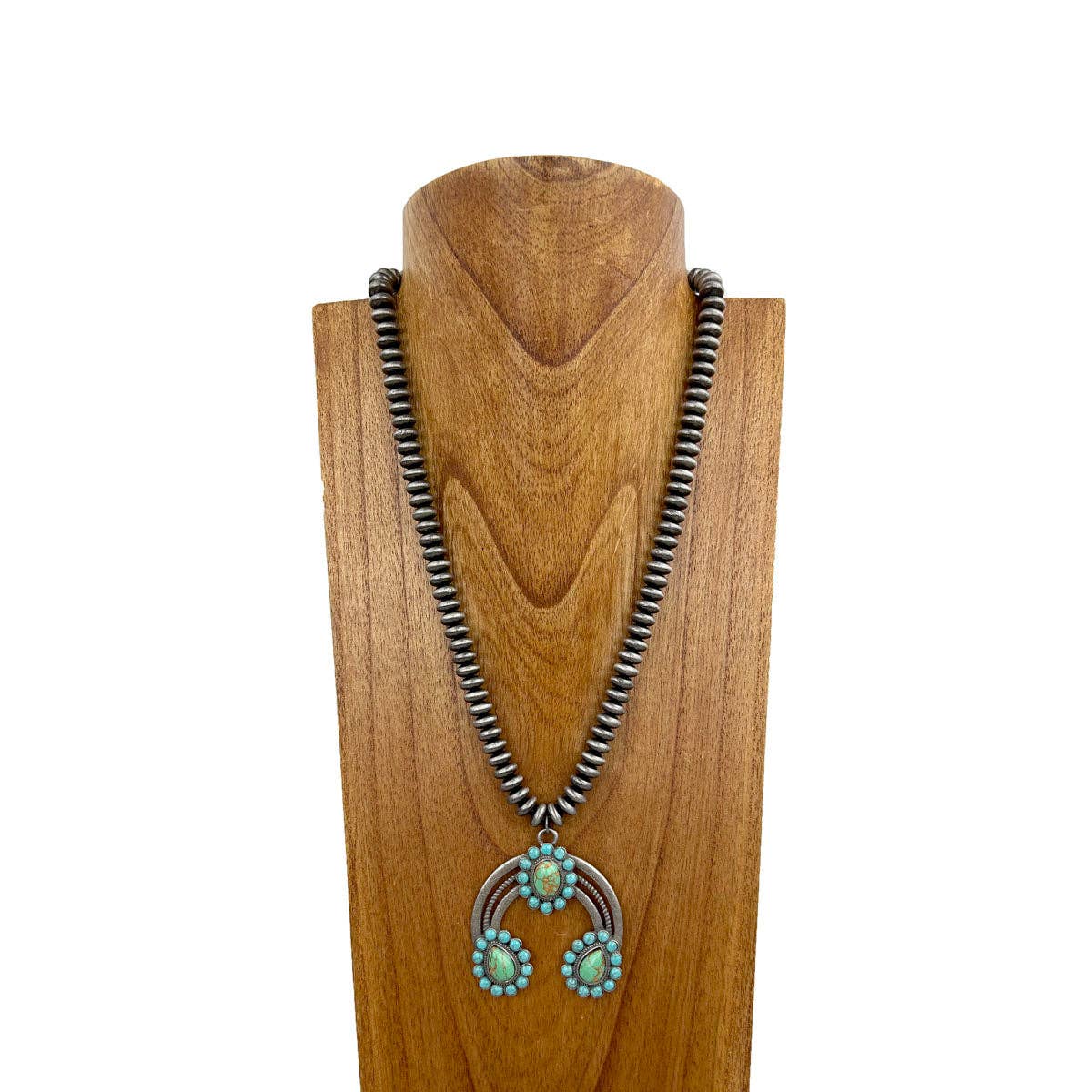 Blue Turquoise and Green Squash Blossom Necklace