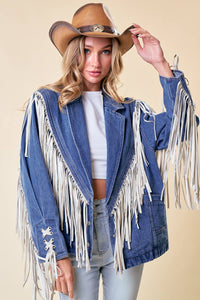FRINGED DENIM BLAZER