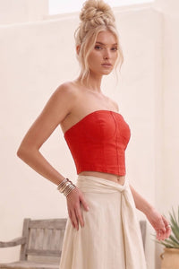 CROPPED BUSTIER TUBE DENIM TOP