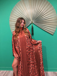 LONDON BRONZE GARDEN - LONG KAFTAN-SATIN
