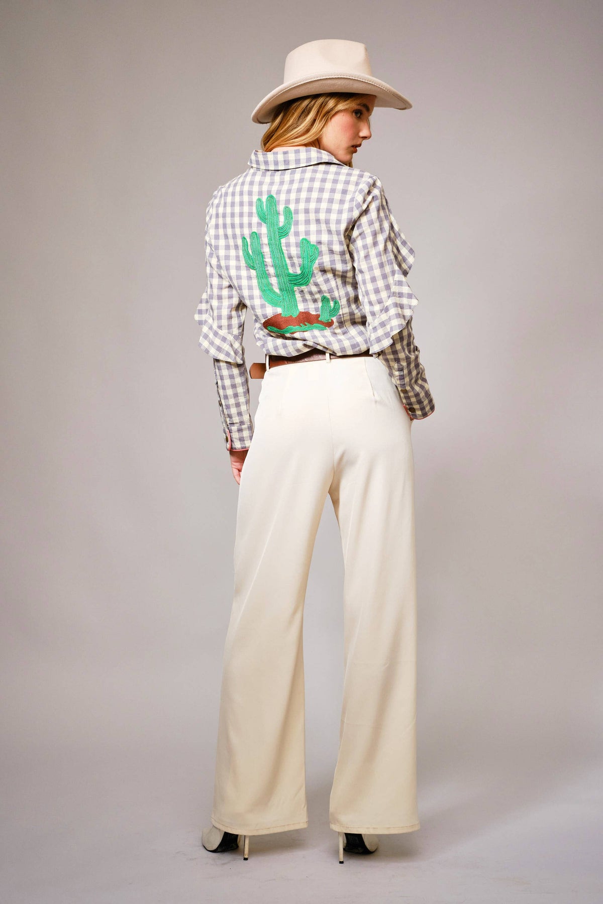 Gingham Embroidered Western Snap Blouse