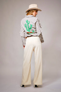 Gingham Embroidered Western Snap Blouse