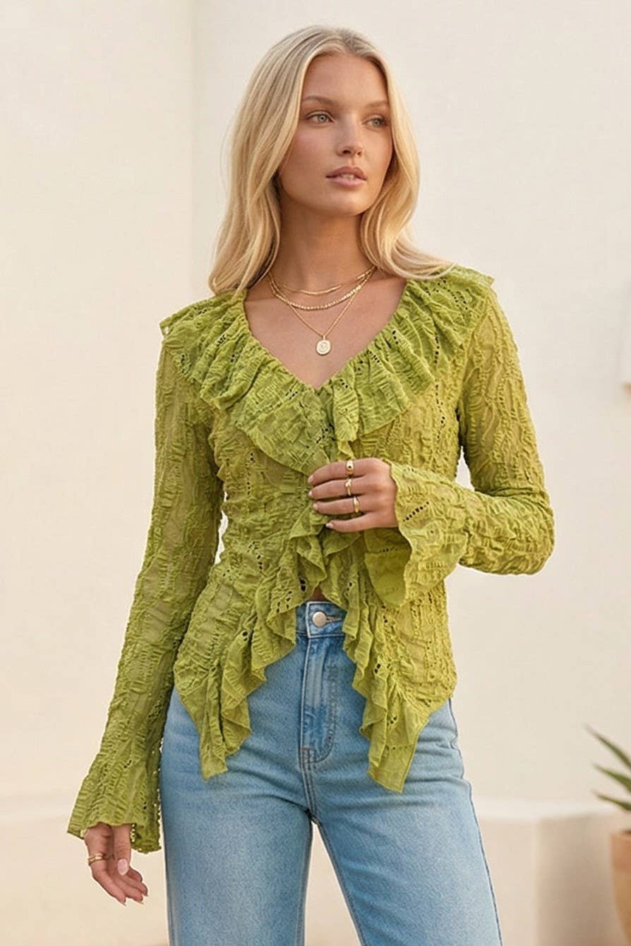 LONG SLEEVE BOHO LACE TOP W1585TIA