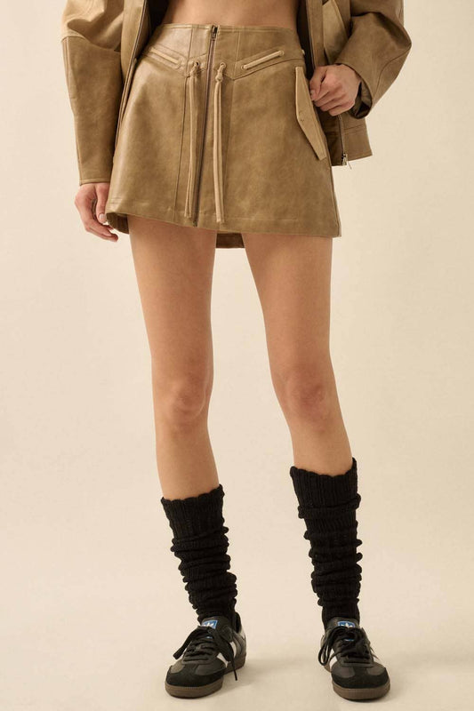 Faux Leather and Suede Zip-Up Mini Skirt