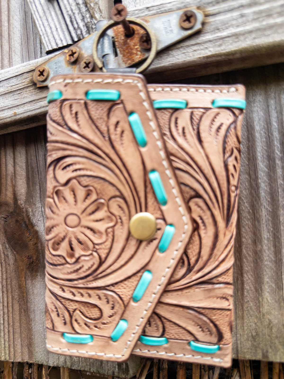 Tooled Leather Keychain Wallet