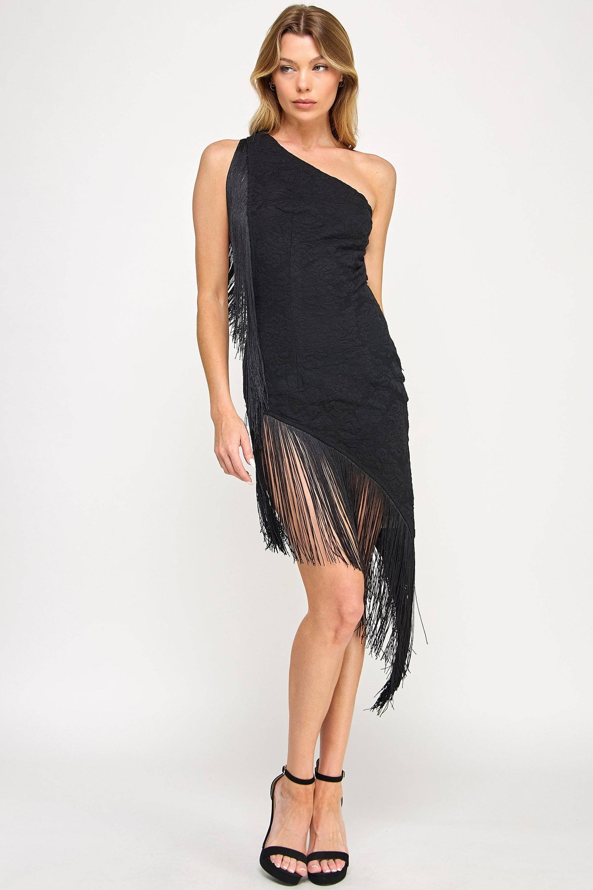 Mave Mini Dress - Crochet One Shoulder Fringe Lace