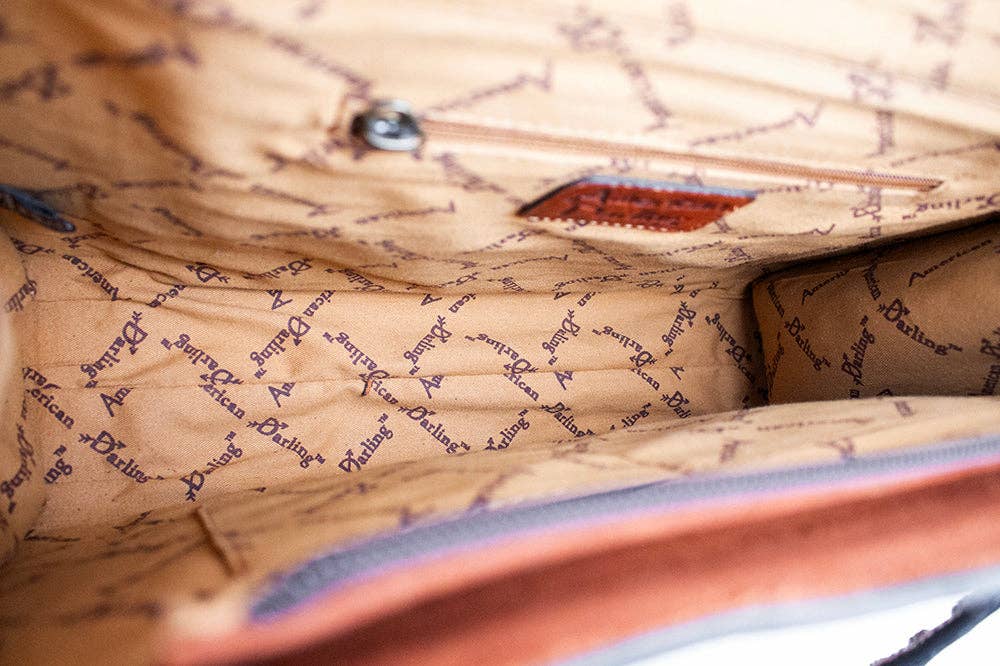 Genuine Suede Tote Bag with Boot Stitching and Rivet Accents