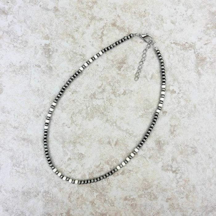 White Stone with Silver Navajo Pearl Bead Necklace