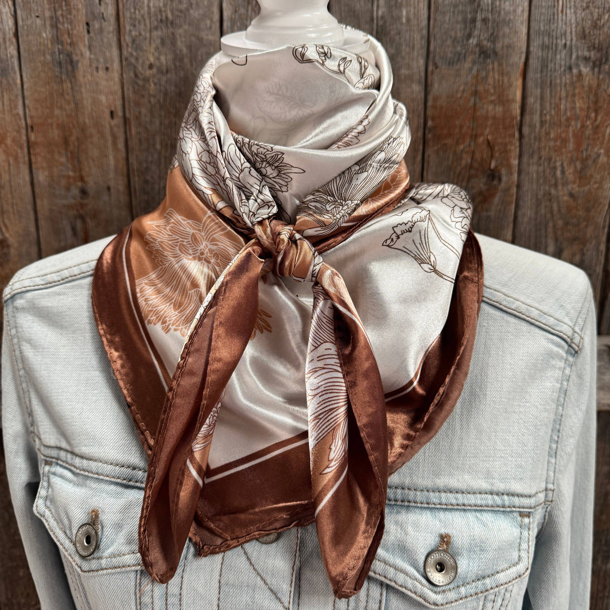 Brown and Tan Floral Wild Rag - Western Scarf