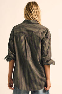 Plaid Button-Front Collared Long-Sleeve Oversize Shirt