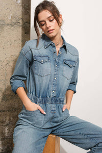 Western Yoke Pocket Denim Jumpsuit
