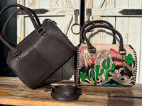 Desert Mirage Tooled Leather Speedy Bag | Hand Painted Western Satchel & Crossbody
